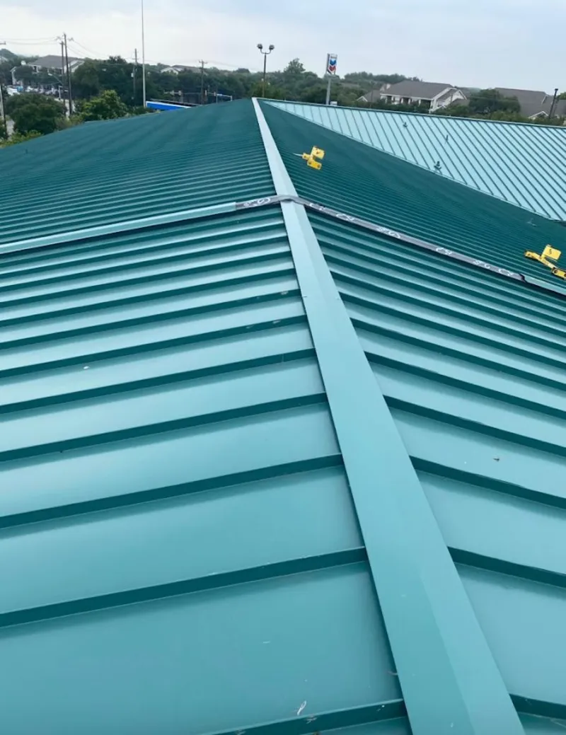 Green commercial metal roof ridge and valley for Metal Roof Repair in San Lorenzo